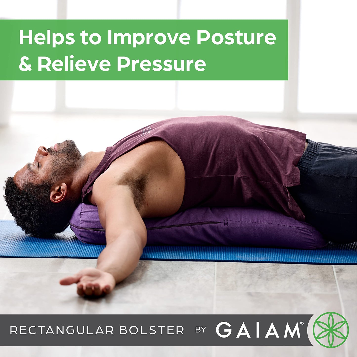 Gaiam Yoga Bolster Rectangular Meditation Pillow, Teal, 25 x 12 x 5