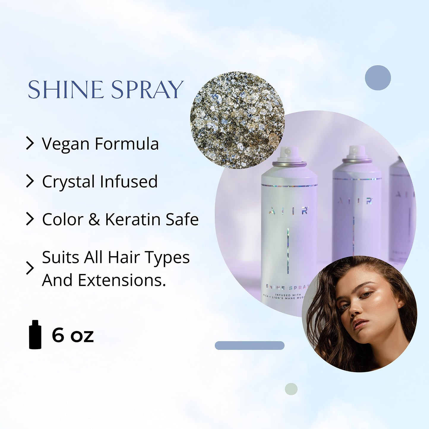 AIIR Shine Spray - Hair Smoothing Spray for Glossy Sleek Hair, Humidity and Frizz Shield Spray, Gloss Shine Spray, Lightweight Spray Coats and Protects Hair, Enhance Shine & Color with Reflect, 6 oz