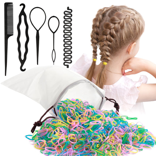 Beauty.H.C 1000 Pcs Hair Rubber Bands, Small Elastic Hair Ties, Topsy Braiding Tools, Pull-Through Loops for Kids and Girls - Green