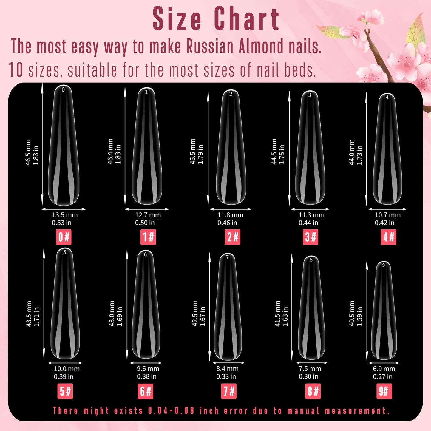 NOVO OVO Nail Tips Russian Almond Coffin Ballerina, Soft Gel x Acrylic Full Cover Nail Kit for Russia 3D Sculptured Edge Fake Nails Manicure, Extra Long XL XXL French tip Press on 10 sizes 360pcs