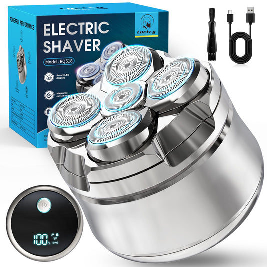 Luctry Head Shavers for Bald Men, Magnetic Electric Razor Hair Trimmer for Men Cordless Rechargeable Electric Shavers for Men 100% Waterproof Dry & Wet Grooming Kit with Led Display Head Shavers