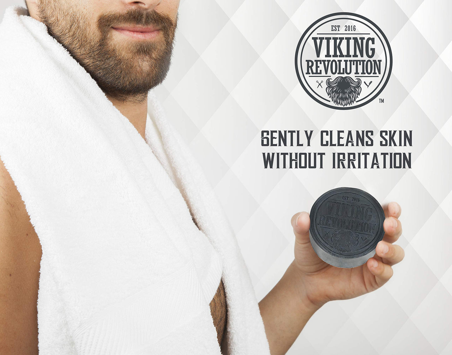 Viking Revolution Skin Cleaning Agent Activated Charcoal Soap for Men w/Dead Sea Mud, Body and Face, Cleanser,Cleansing Blackheads - Peppermint & Eucalyptus Scent 0.7 Fl Oz (Pack of 2)