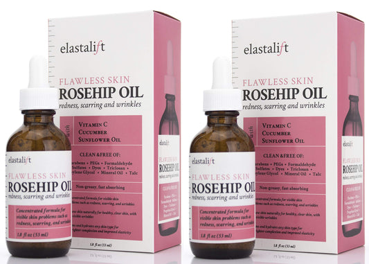 Elastalift Rosehip Oil for face with Vitamin C and Cucumber. Pure Rosehip face oil helps with Wrinkles, Scarring, and Redness for a brighter skin complexion. 1.8 Fl Oz (Pack of 2)