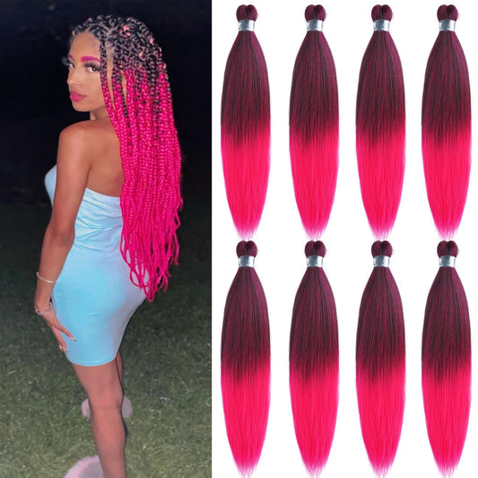 UPruyo Pink Ombre Braiding Hair Pre Stretched Kanekalo Mixed 1b Pink Braiding Hair Extensions for Braiding Box Braids Knotless Prestretched Braiding Hair Ombre 26 inch