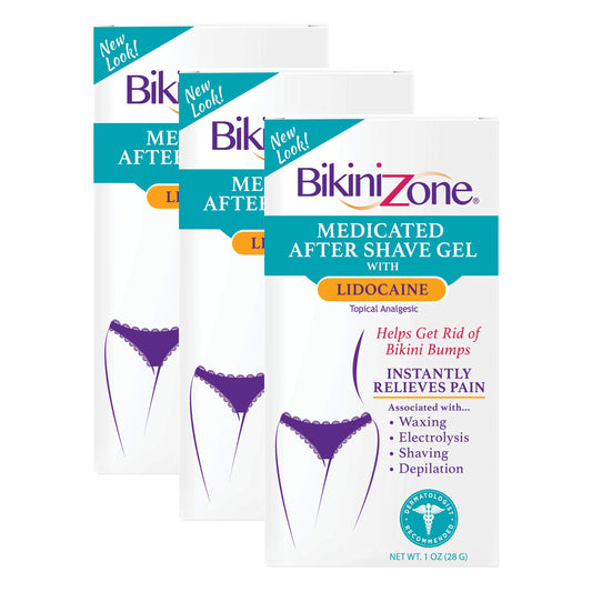 Bikini Zone Medicated After Shave Gel - Instantly Stop Shaving Bumps, Irritation & Itchiness - Gentle Formula Cream for Sensitive Areas - Dermatologist Approved & Stain-Free (1 OZ, Pack of 3)