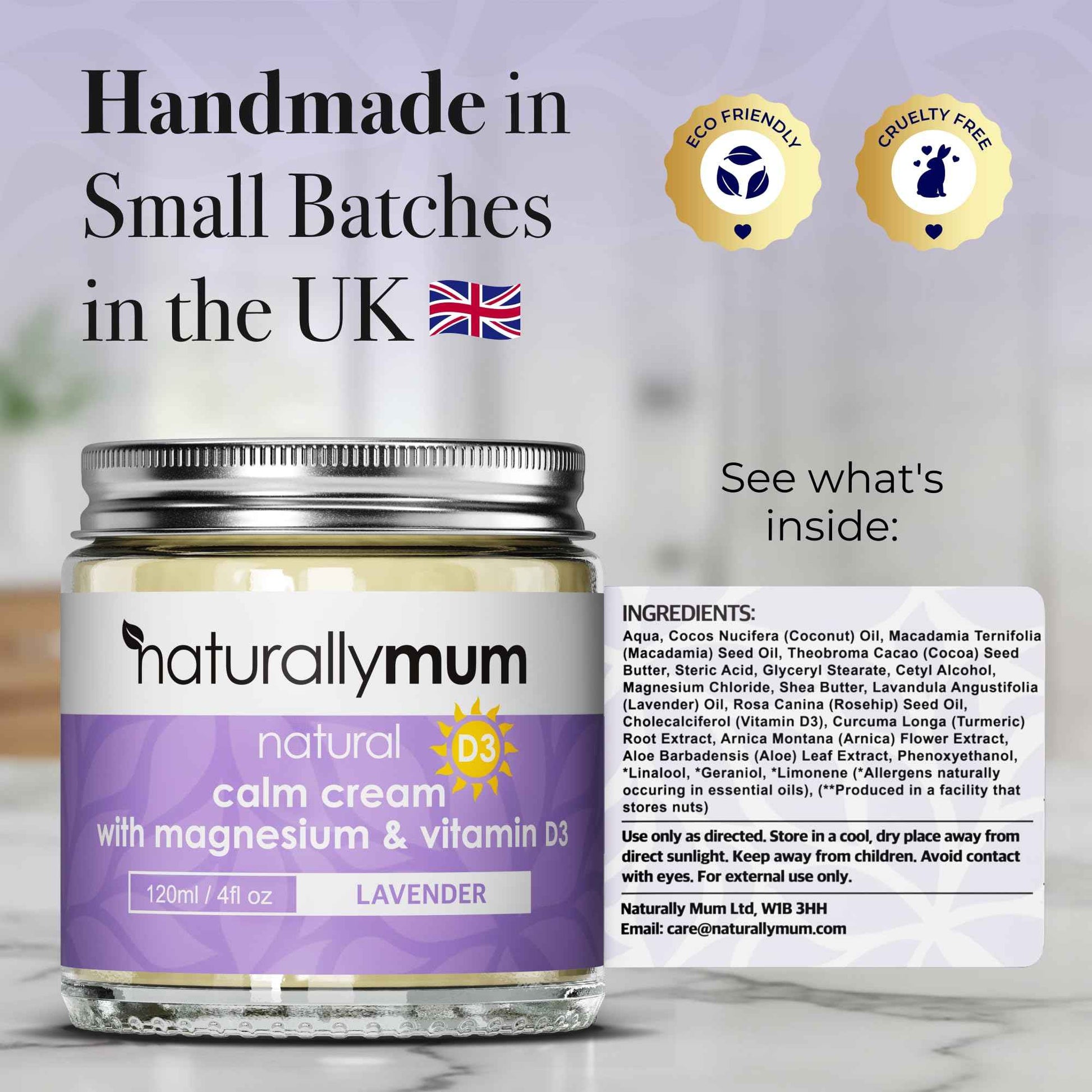 NaturallyMum - Magnesium Cream with Vitamin D3 [4 Fl Oz] - Magnesium and VIT D Lotion - Turmeric & Arnica Calm Cream - Magnesium and VIT D3 - Lavender