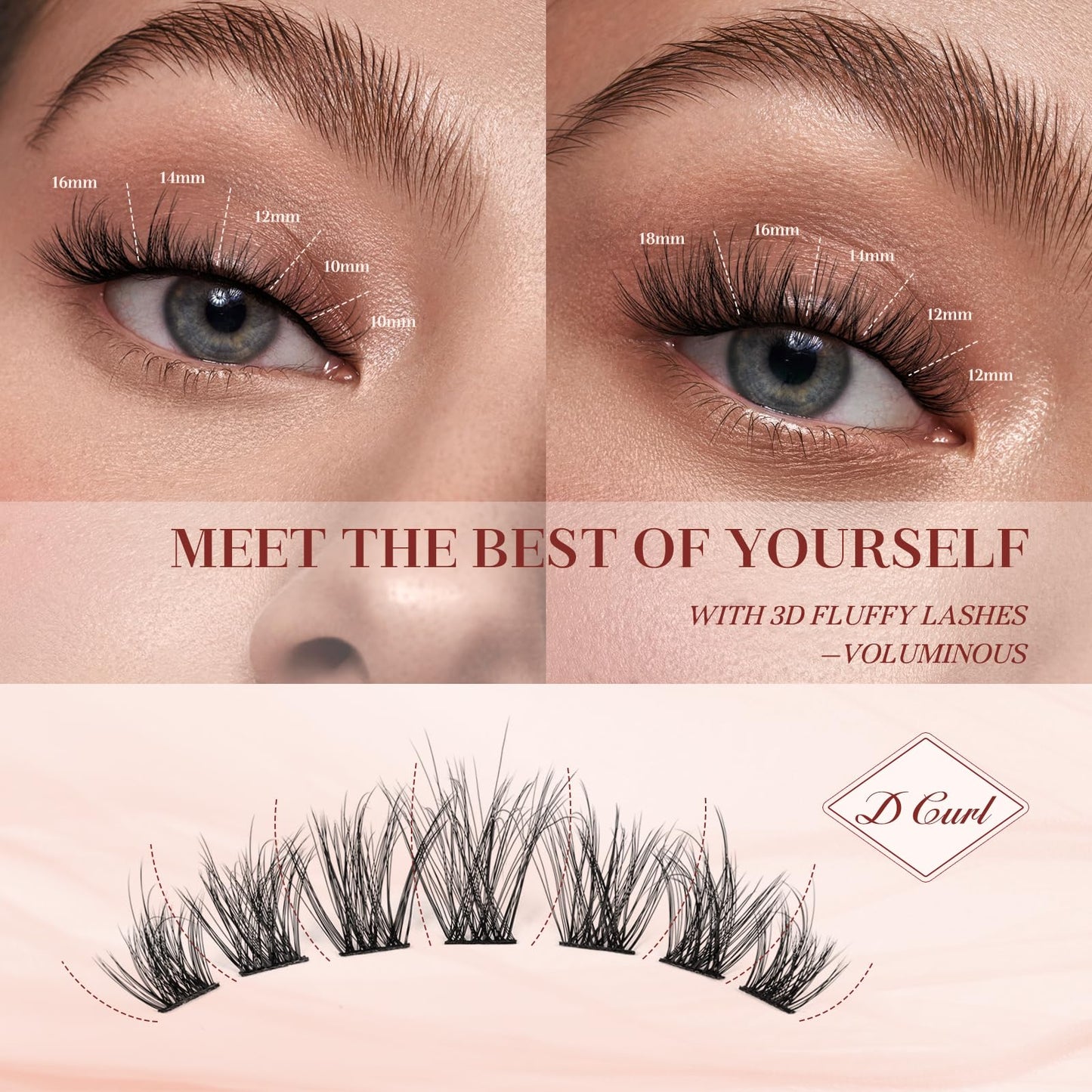 Higu clace Cluster Lashes 168Pcs, 3D Multiple Layers Eyelash Clusters 14mm, Fluffy Lash Clusters D Curl, Voluminous and Lightweight DIY Lash Extension Large Tray (3D Voluminous 14mm)