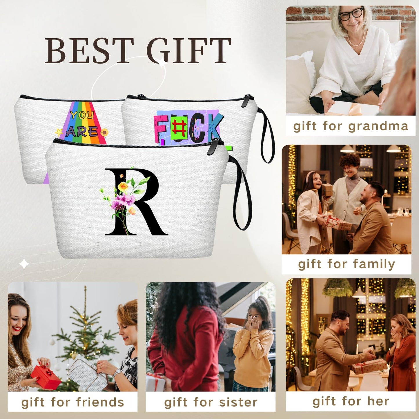 SEAMOON Personalized Makeup Bag,Women Gifts for Birthday,Unique Gifts for Women,Mother Gift,Makeup Bag with Mirror,Birthday Gifts for Friends Female,Personalized Gifts,Letter R