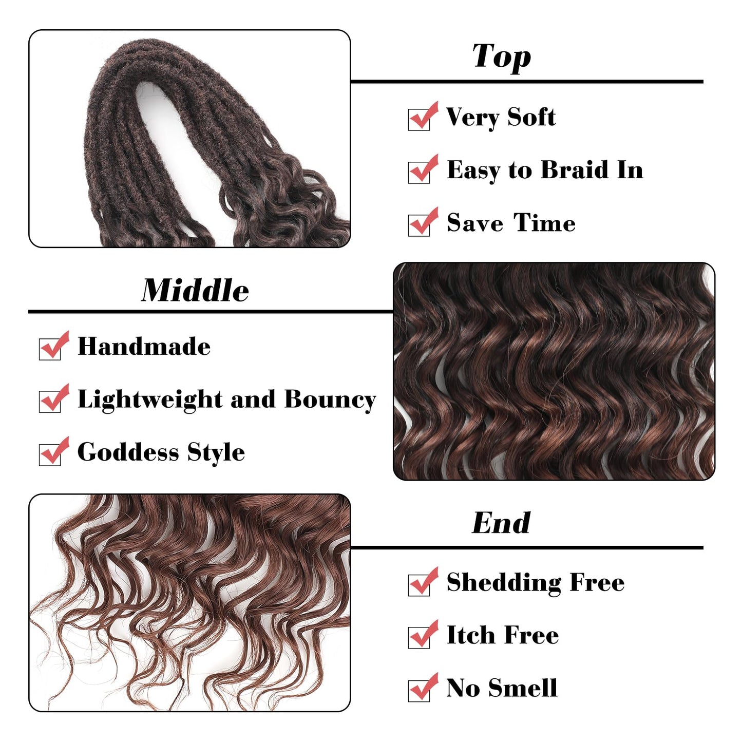 Leeven Wavy Dreadlock Extensions 24 Inch Ombre Brown Double Ended Synthetic Curly Dreads 10 Strands DE Boho Dread Extensions Braid in Handmade Hippie Dreads Thin Wool Dreads for Women Men