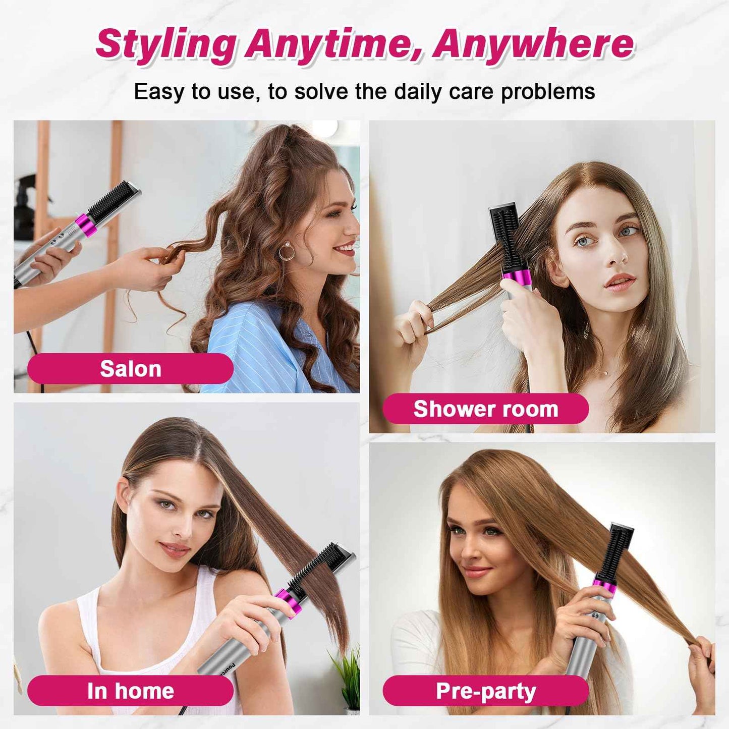 Pourcare 2-in-1 Straightening Heated Comb Three Adjustable Temperature Settings Includes Gloves and Hair Clips Create Silky Smooth Hair just for You