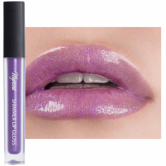 Mynena Clear with Silver and Light Purple Shimmer Lip Gloss, Non-Sticky Finish, Perfect Lip Top Coat - Iris