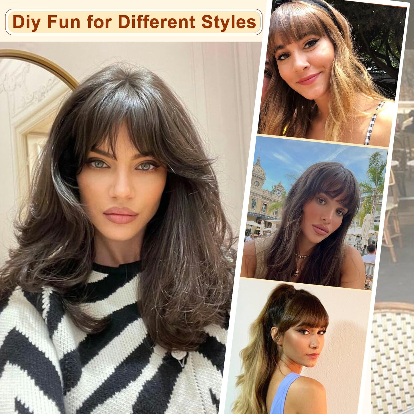 Wodelanle Bangs Hair Clip in Bangs, Fake Bangs Natrual Clip in Hair Extensions, Easy to Use Faux Bangs Clip on Bangs, French Bangs Fringe with Temples Hairpieces Curved Bangs for Daily Wear