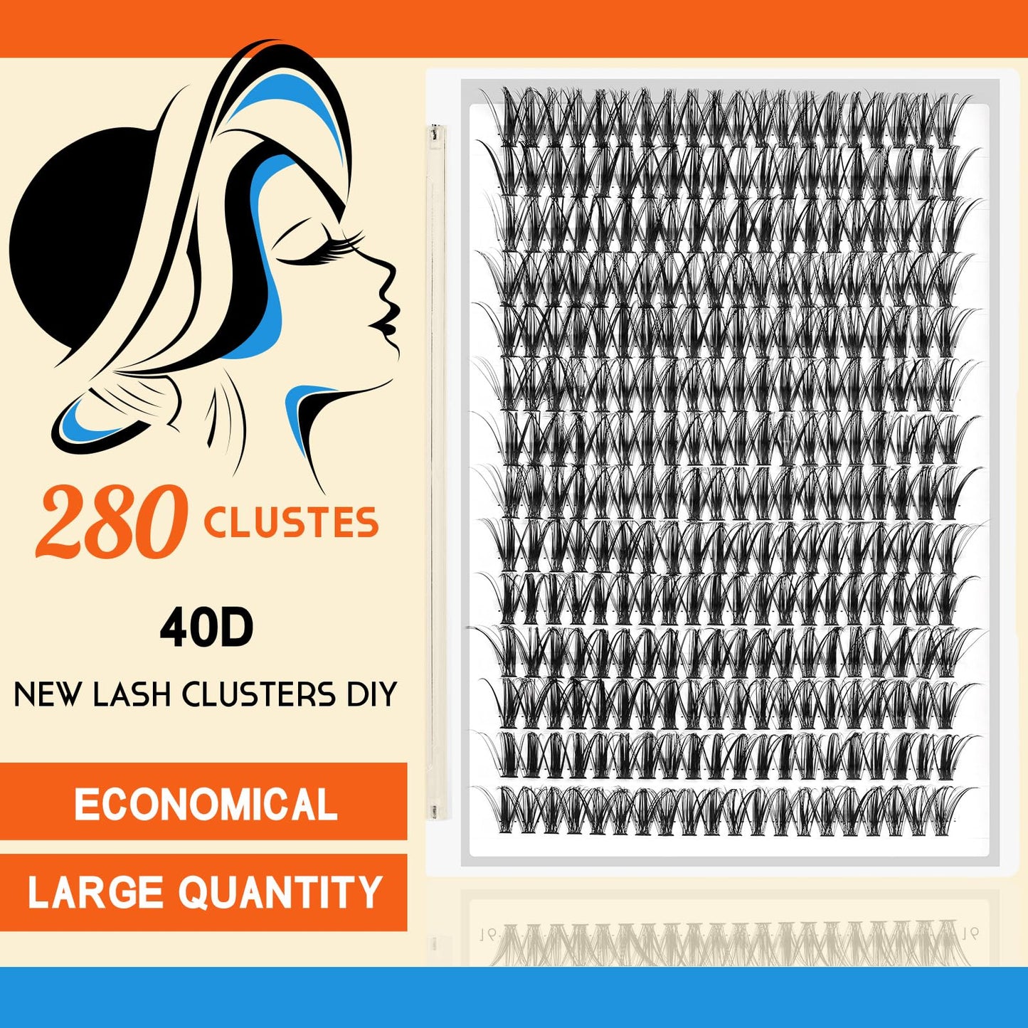 Lash Clusters 40D-D-14mm Individual Lashes 280 Clusters Manga Lashes False Eyelash Lash Clusters Extensions Individual Lashes Cluster DIY Eyelash Extensions at Home (40D-D,14mm)