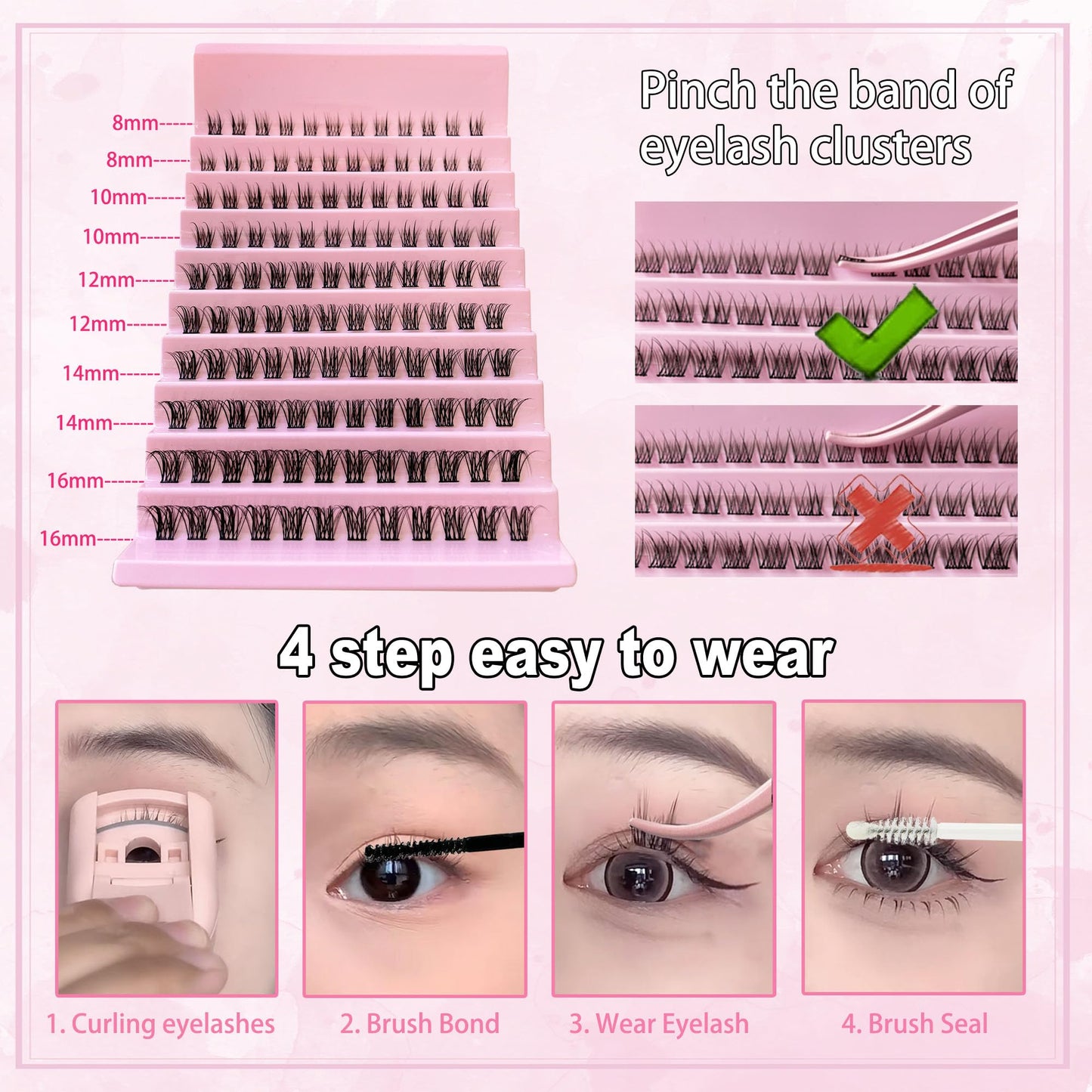 Lash Clusters 120 Pcs D Curl Lash Extension Soft Natural Lightweight 8/10/12/14/16mm Mix Resuale Wispy Eyelash Extension at Home for Eyelash Cluster