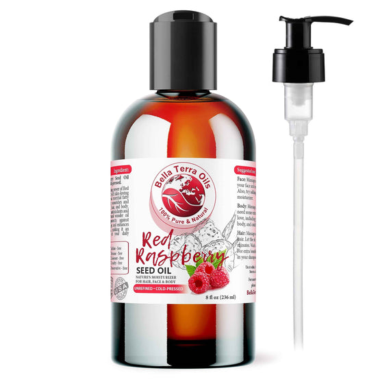 Bella Terra Oils - Red Raspberry Seed Oil 8 oz - Discover The Vitamin-Enriched Potency of Raspberry, Essential Companion for Every Skin Care Enthusiast