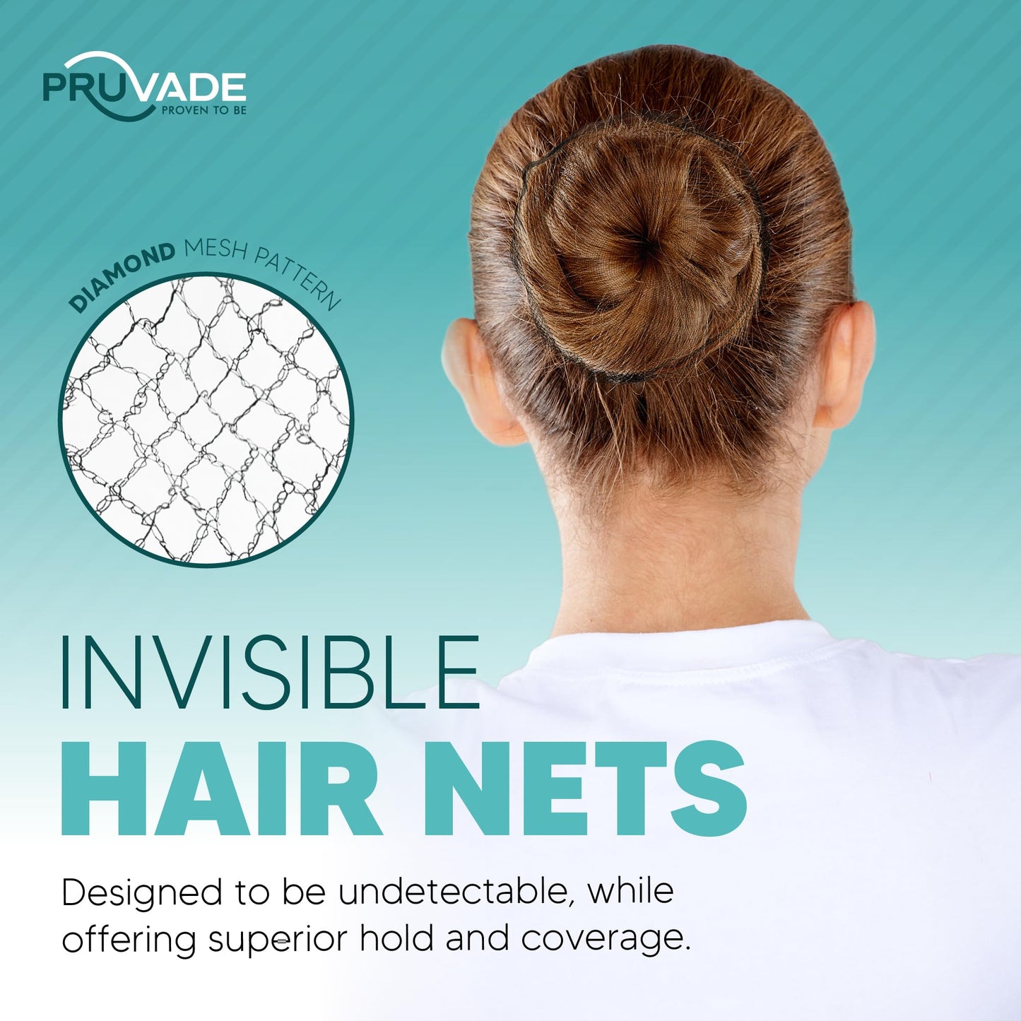 Pruvade - Invisible Hair Nets for Women & Men | Pack of 100 | Elastic 24" Mesh Hair Net for Buns, Long Hair & Short Hair - Hairnets for Ballet Dancers, Sleeping, Wig Storage, Food Service & More