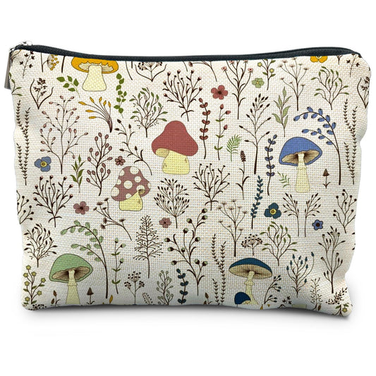 RYYCDOI Vintage Colorful Mushroom Makeup Bag, Mushroom Gifts for Women Mushroom Lovers, Floral Mushroom Cosmetic Bags Toiletry Bag for Women, Mushroom Stuff, Mushroom Accessories for Women