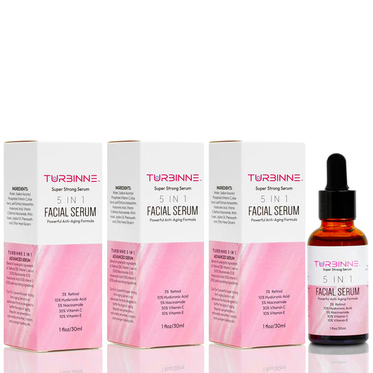 Turbinne 5 In 1 Overnight Facial Serum. 5 Powerful Serums. Retinol, Hyaluronic Acid, Niacinamide, Vitamin C & E. Powerful Anti-Aging, Reduce Wrinkles, Acne Scars, Dark Spots (Pack Of 3)