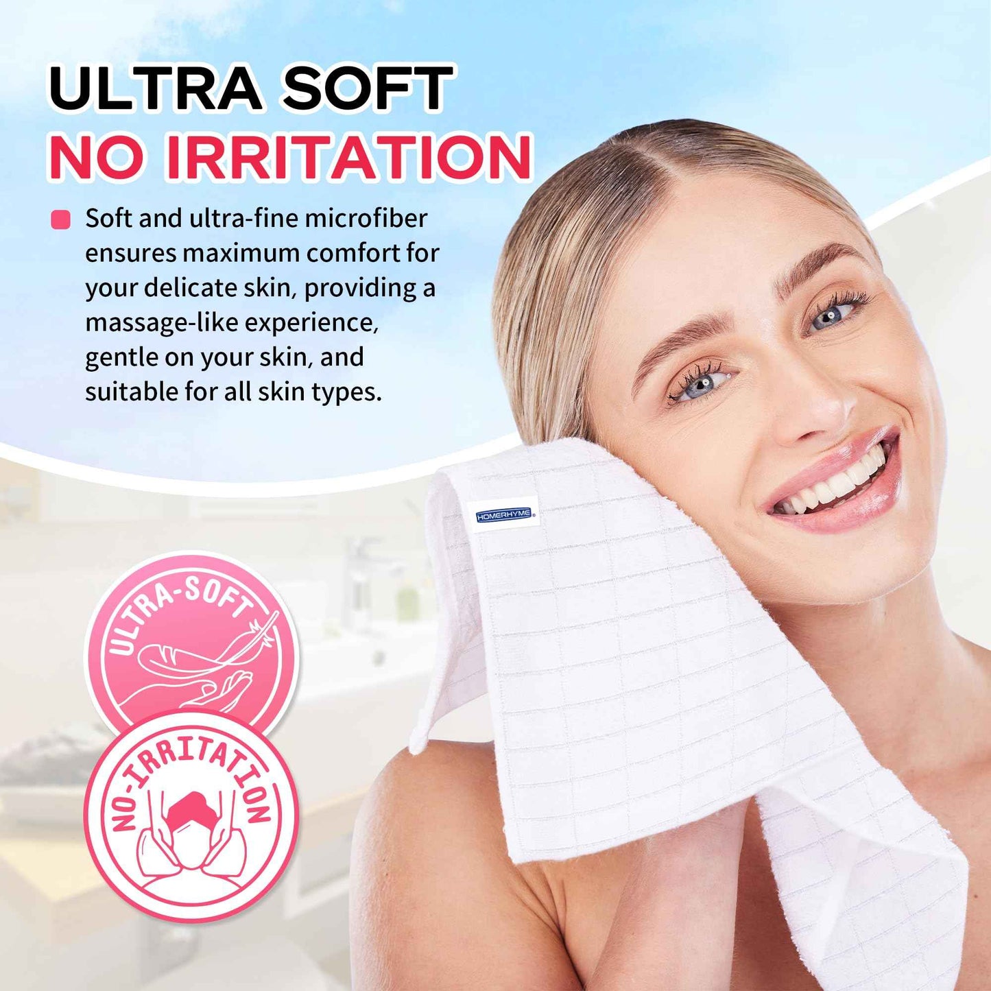 HOMERHYME Microfiber Washcloths Face Towel, 12 Pack White Towels Fingertip Washcloth, Soft Lint Free Quick Dry Bulk Absorbent Reusable Wash Cloths for Bathroom, Salon, Spa, Gym