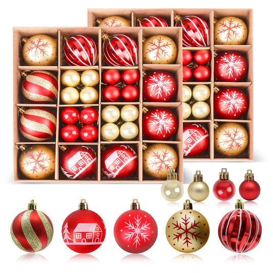 PEMOTech 88Pcs Christmas Balls Ornaments for Xmas Christmas Tree - Red & Gold 2 Sizes Christmas Tree Ornaments Balls with Glitter, Shatterproof Christmas Tree Decorations for Holiday Wreath Garland