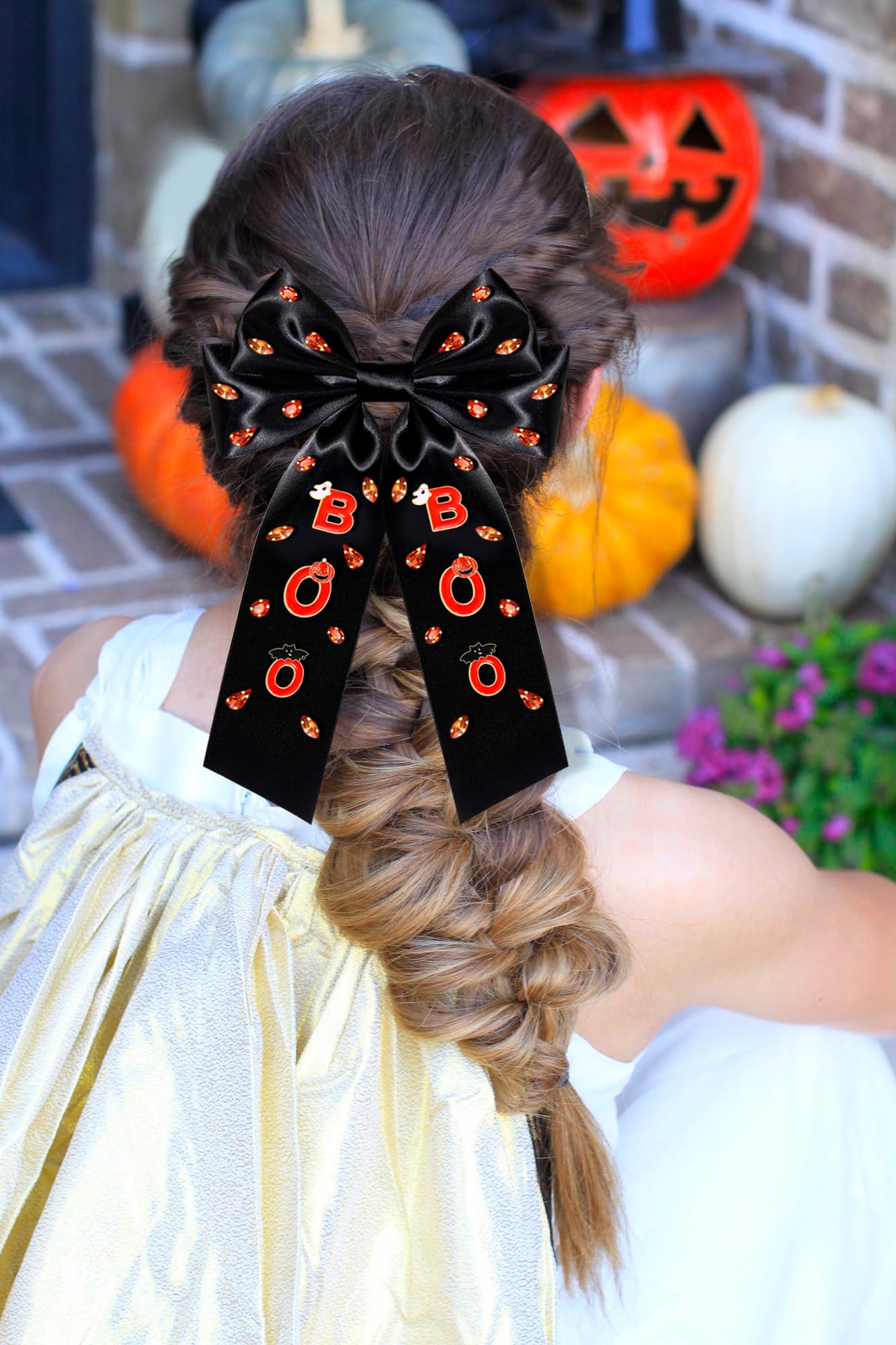 Halloween Hair Clips for Women Orange Black Enamel Rhinestone Spooky BOO Hair Bow Clips Halloween Costume Hair Accessories Gifts