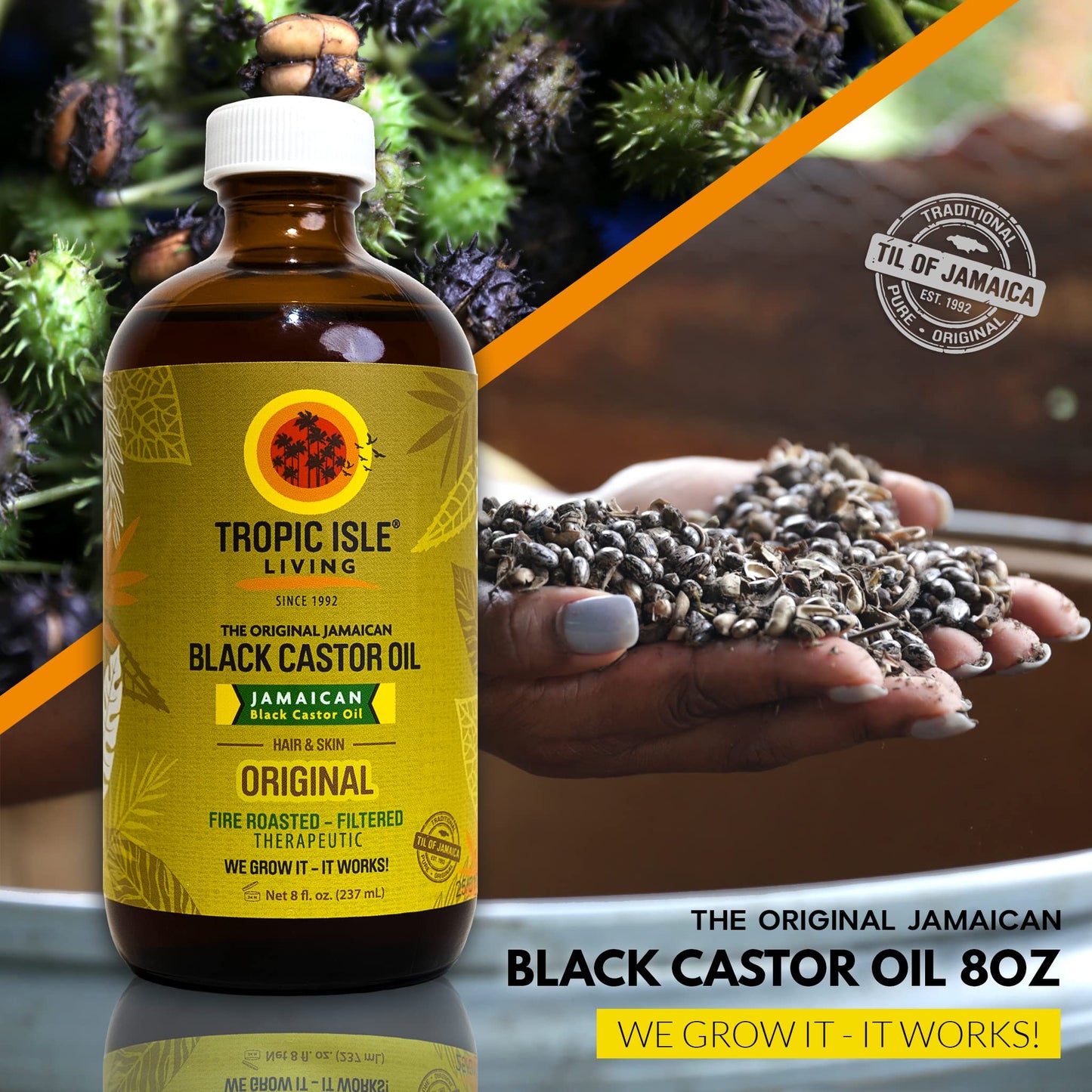 Tropic Isle Living Jamaican Black Castor Oil | Rich in Vitamin E, Omega Fatty Acids & Minerals | For Hair Growth Oil, Skin Conditioning, Eyebrows & Eyelashes (1, 8oz - Glass Bottle)