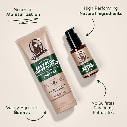Dr. Squatch Pine Tar Smooth Shave Bundle - Easy Glide Butter + Soothing Post Shave - Natural Ingredients - Manly Fragrance - Moisturizing