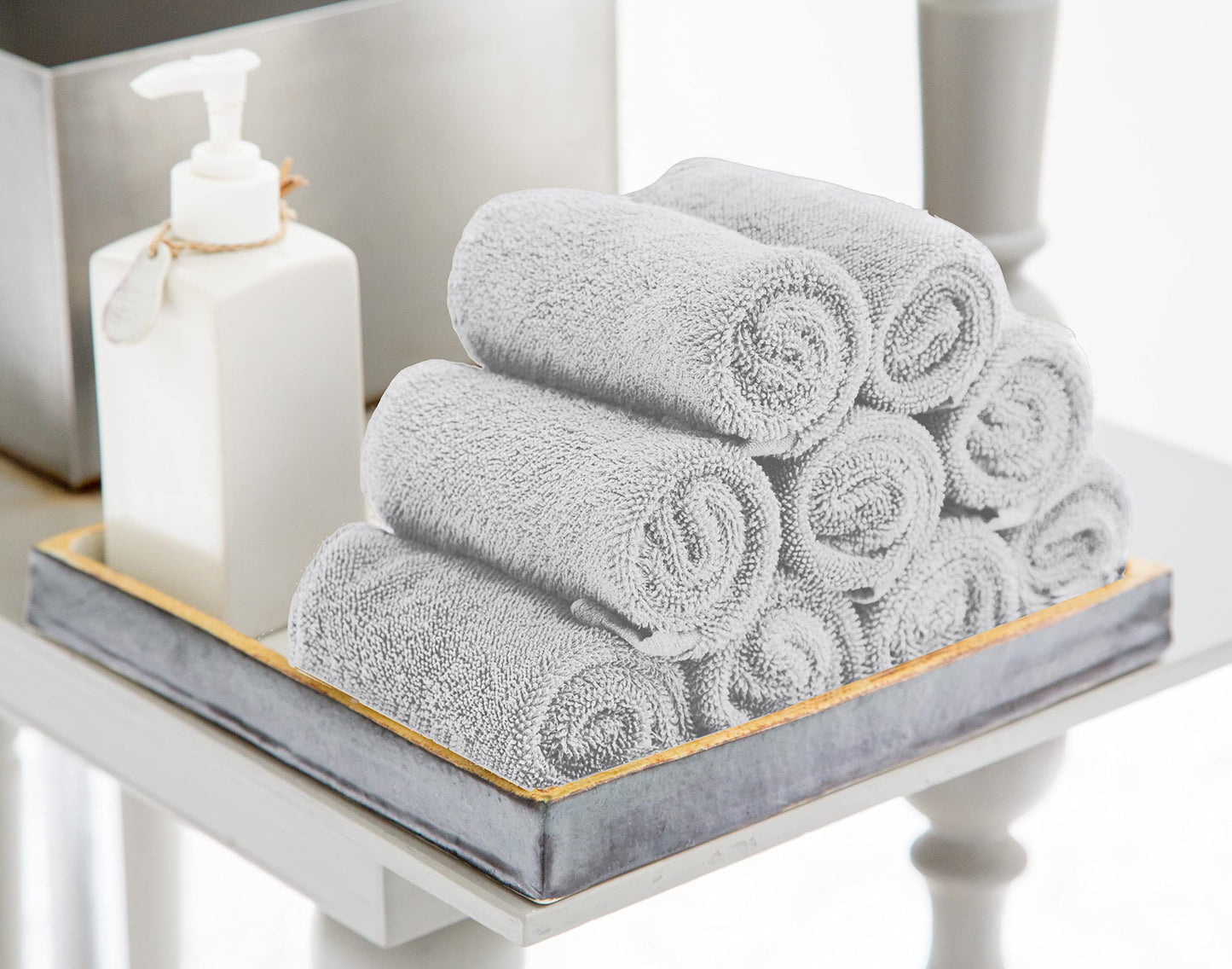 Utopia Towels 24 Pack Cotton Washcloths Set - 100% Ring Spun Cotton, Premium Quality Flannel Face Cloths, Highly Absorbent and Soft Feel Fingertip Towels (Silver)