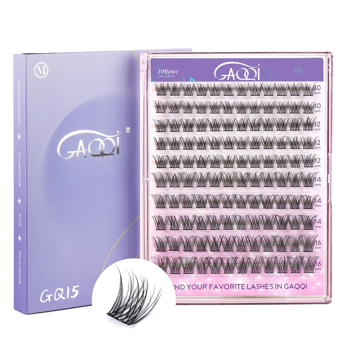 GAQQI Lash Clusters, Eyelash Clusters 120PCS D Curl Individual Lashes, Wispy Cluster Eyelash Extension 10-16mm Mixed Length, Natural Looking Cluster Lashes （GQ15, D Curl, 10-16mm)