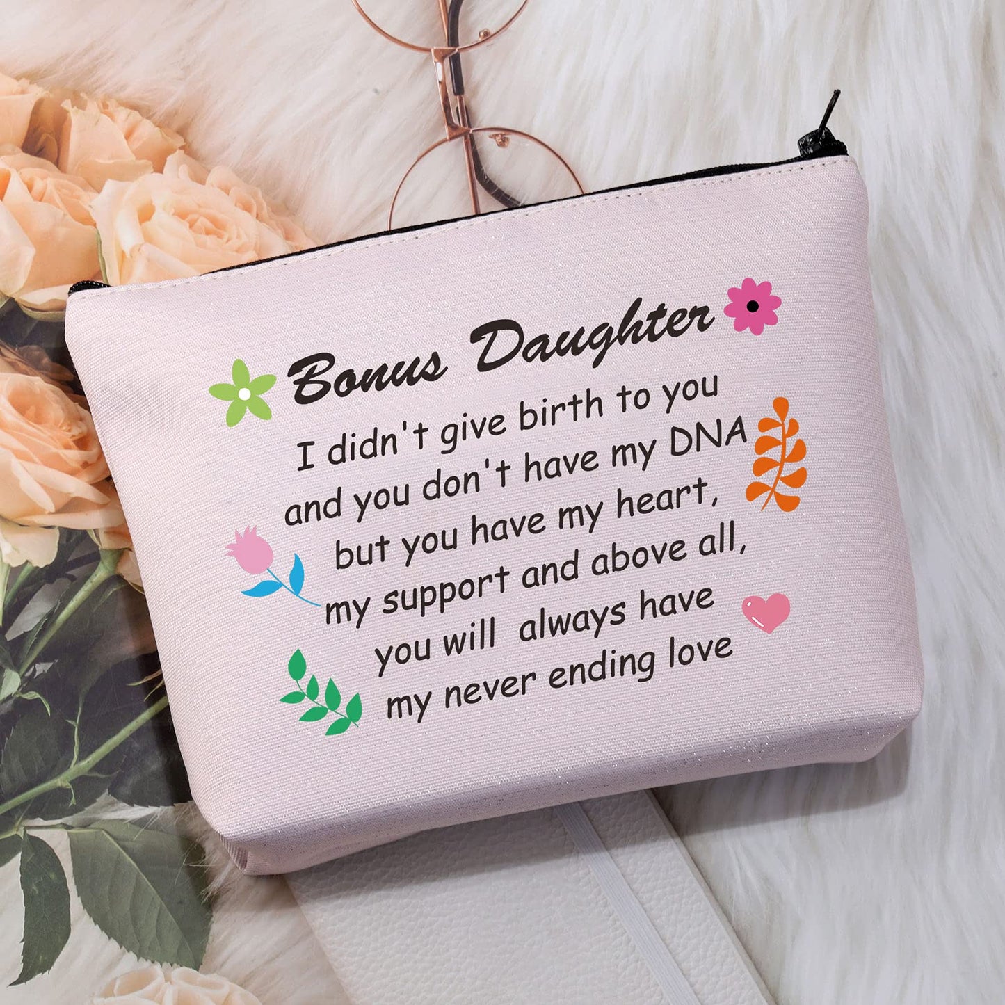 CMNIM Bonus Daughter Gifts Makeup Bag Step Daughter Gift from Mom Gift for Daughter In Law Cosmetic Bag Adoption Daughter Gifts You Will Always Have My Never Ending Love