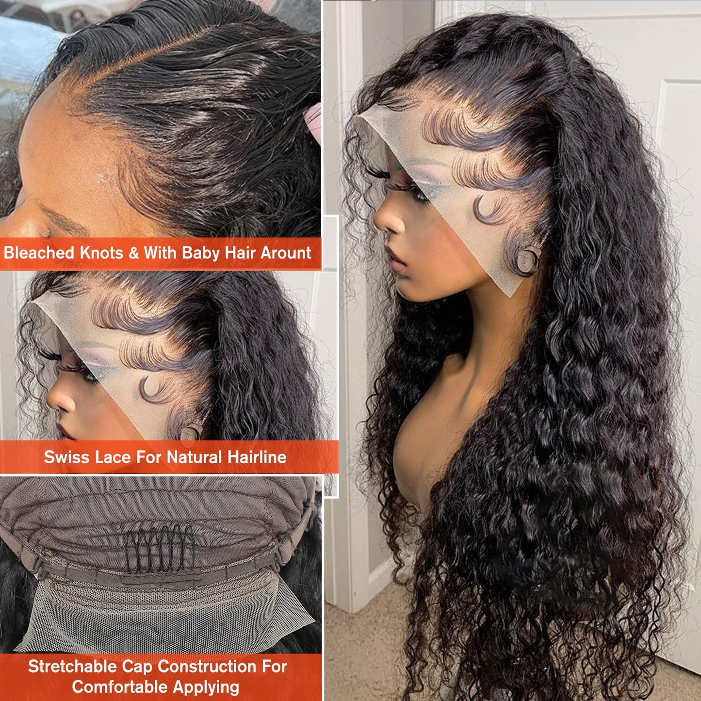 Alionly 200 Density Water Wave Wig 13x6 Lace Front Wigs Human Hair Wet and Wavy HD Lace Front Wigs Human Hair for Black Women Glueless Wigs Human Hair Pre Plucked With Baby Hair