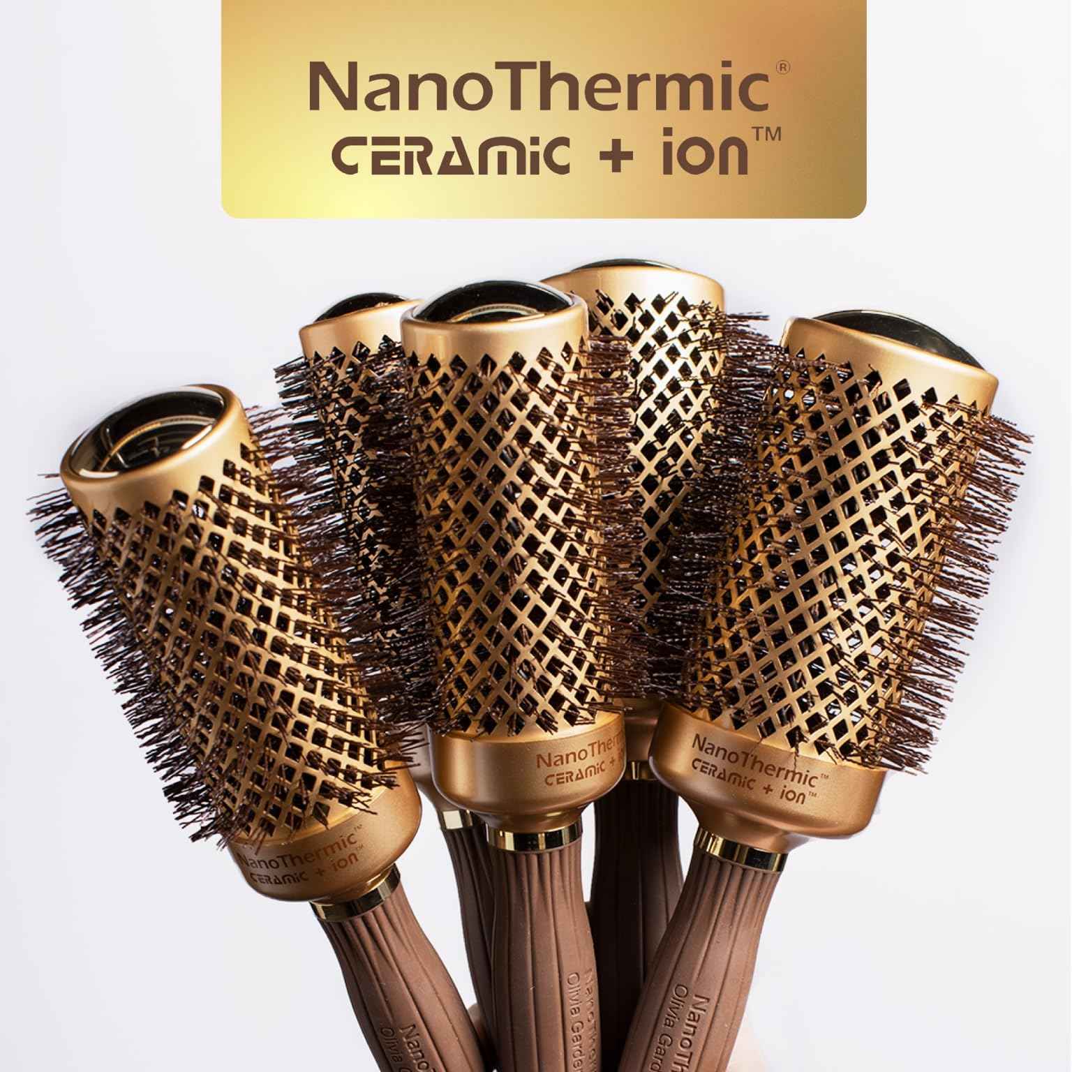 Olivia Garden NanoThermic Ceramic + Ion Round Thermal Hair Brush - Not Electrical - Professional Blowout Brush for Normal to Thick Hair - 2 3/4"-Diameter Barrel - NT-64