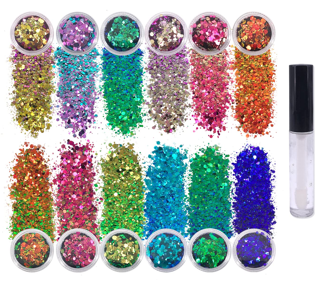 12 Pack - Mermaid Color Shift Chunky Face Glitter, Hair Glitter, Eye Glitter & Body Glitter for Women & Men. Rave Glitter, Festival Accessories & Cosmetic Glitter Makeup. Loose Glitter Pots, Glue