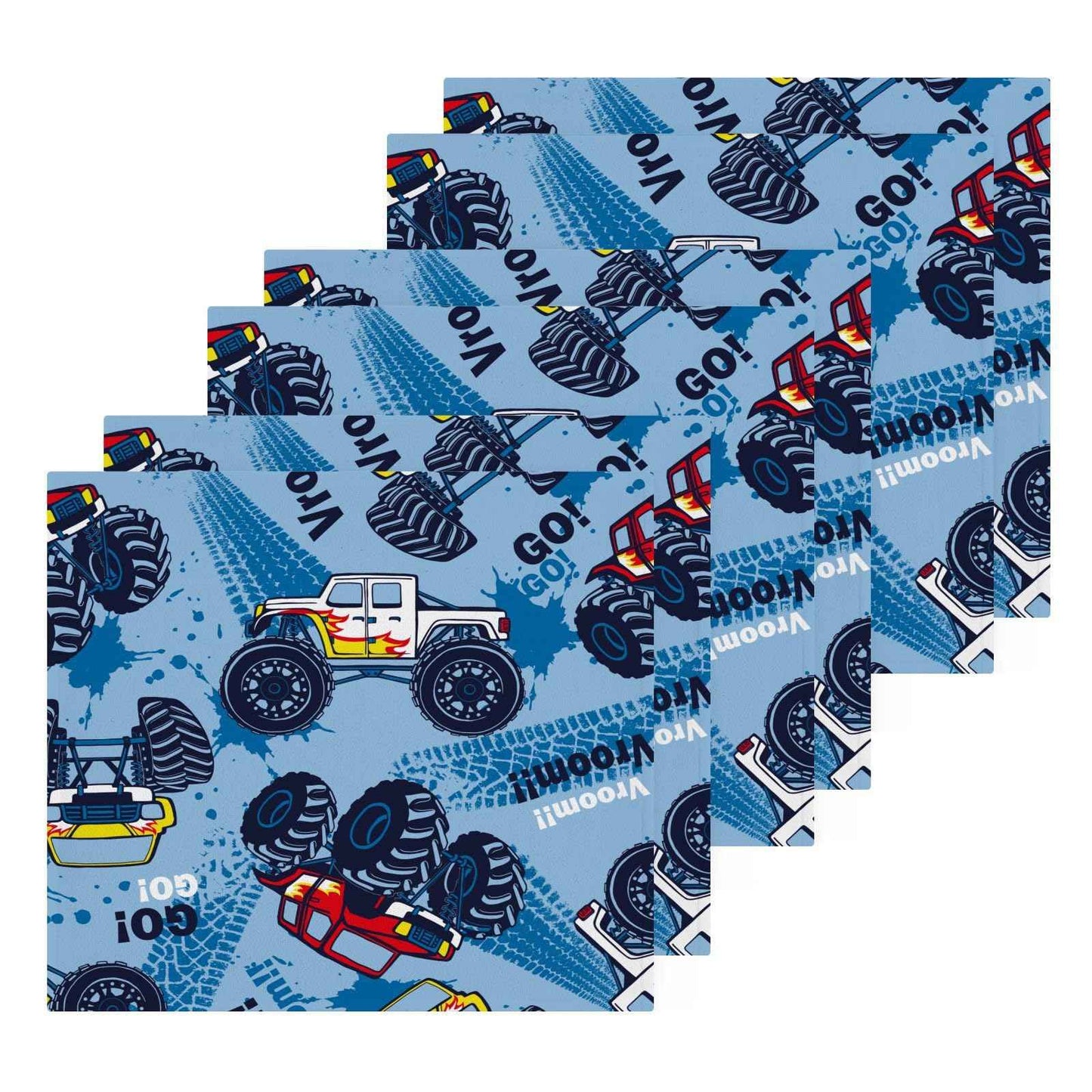 SUABO Soft Cotton Kid's Bath Washcloths,Monster Truck Cars Towel,Set 6