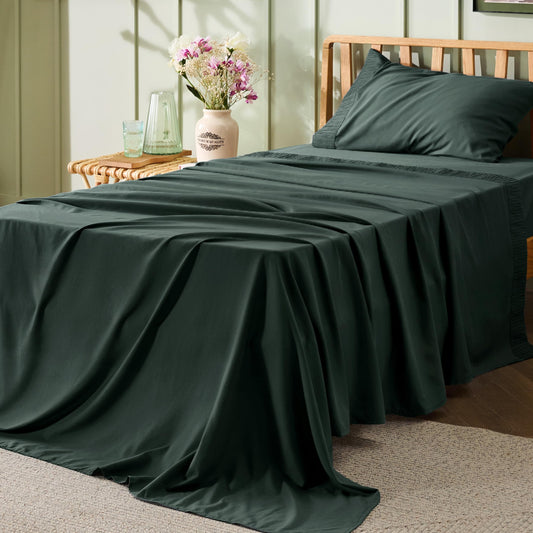 Bedsure Twin Sheets Set - Soft Twin Bed Sheets, 3 Pieces Hotel Luxury Forest Green Sheets Twin, Easy Care Polyester Microfiber Cooling Bed Sheet Set