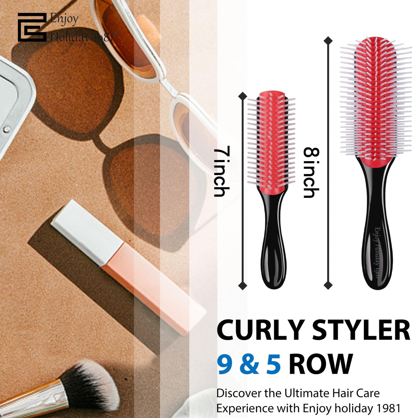 2 PCS Hair Brush for Women Men Curly Wet or Dry Hair 9 Row 5 Row Classic Styling Brushes for Natural Thick Hair, Blow Separating, Shaping Defining Detangling Curls Tools Travel Bristle Black Hairbrush