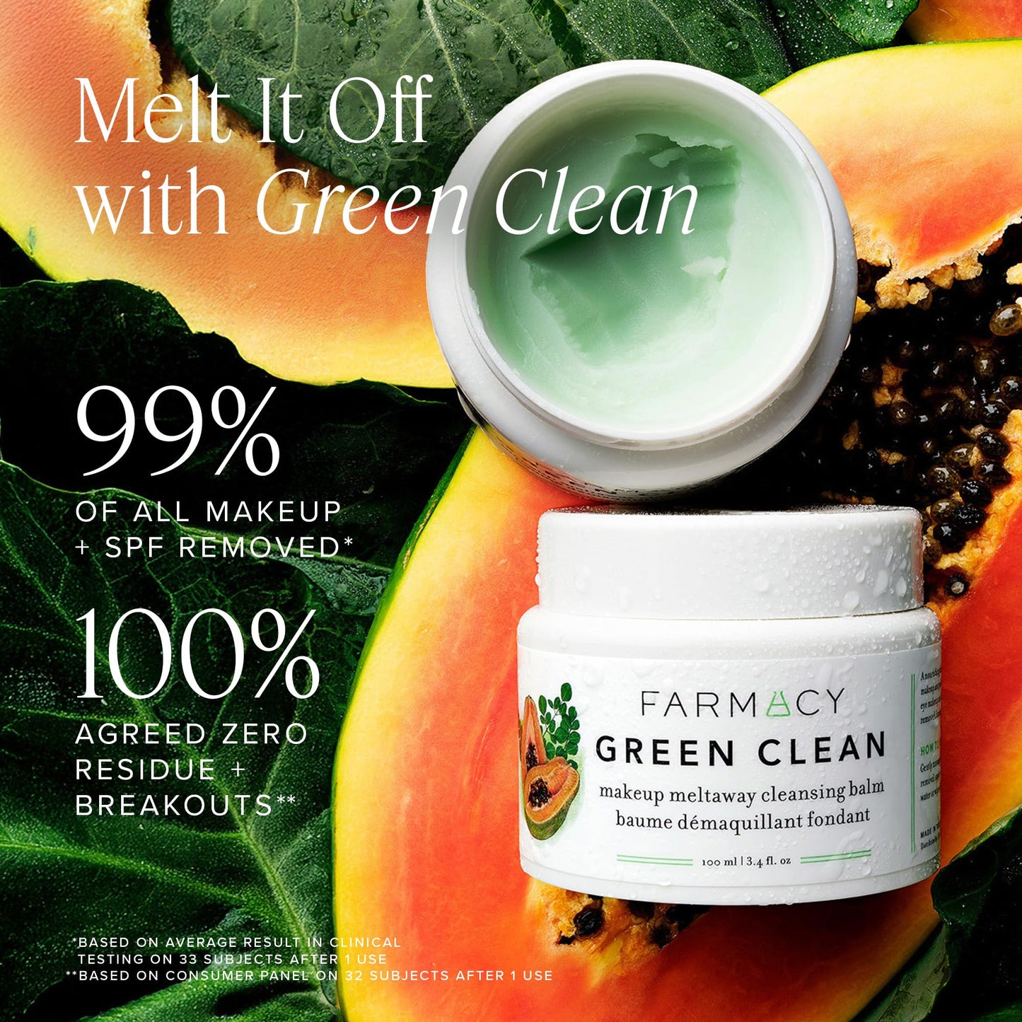 Farmacy Makeup Remover Cleansing Balm - Green Clean Waterproof Makeup Remover + Oil Based Cleanser - Gentle Exfoliating Double Cleanser - Melts From Balm to Milky Lather (200ml)