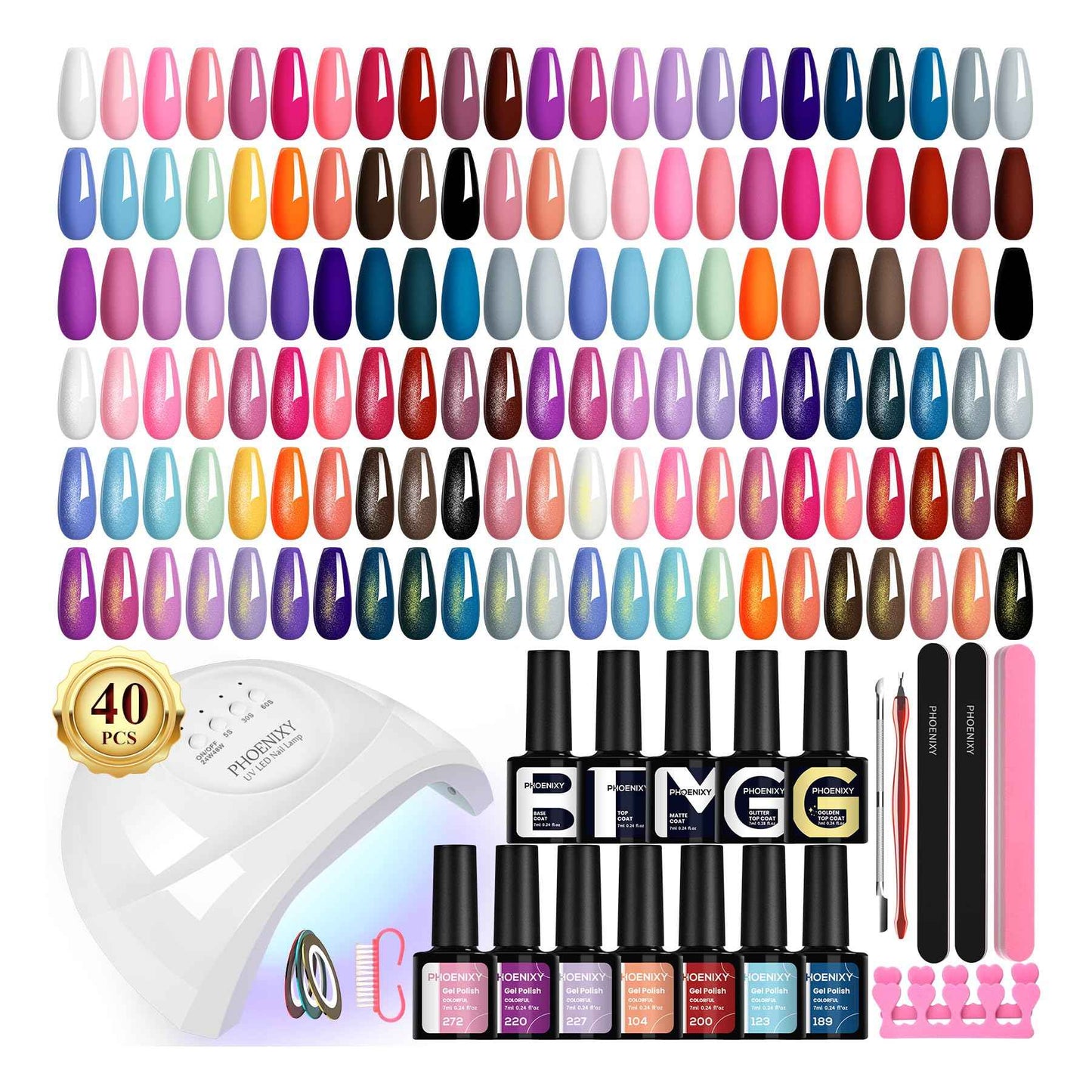 phoenixy 51 PCS Gel Nail Polish Kit with U V Light, 35 Colours Gel Polish with 5 Pcs Base Top Coat Manicure Starter Nail Polish Set Christmas Gifts for Women ST9012