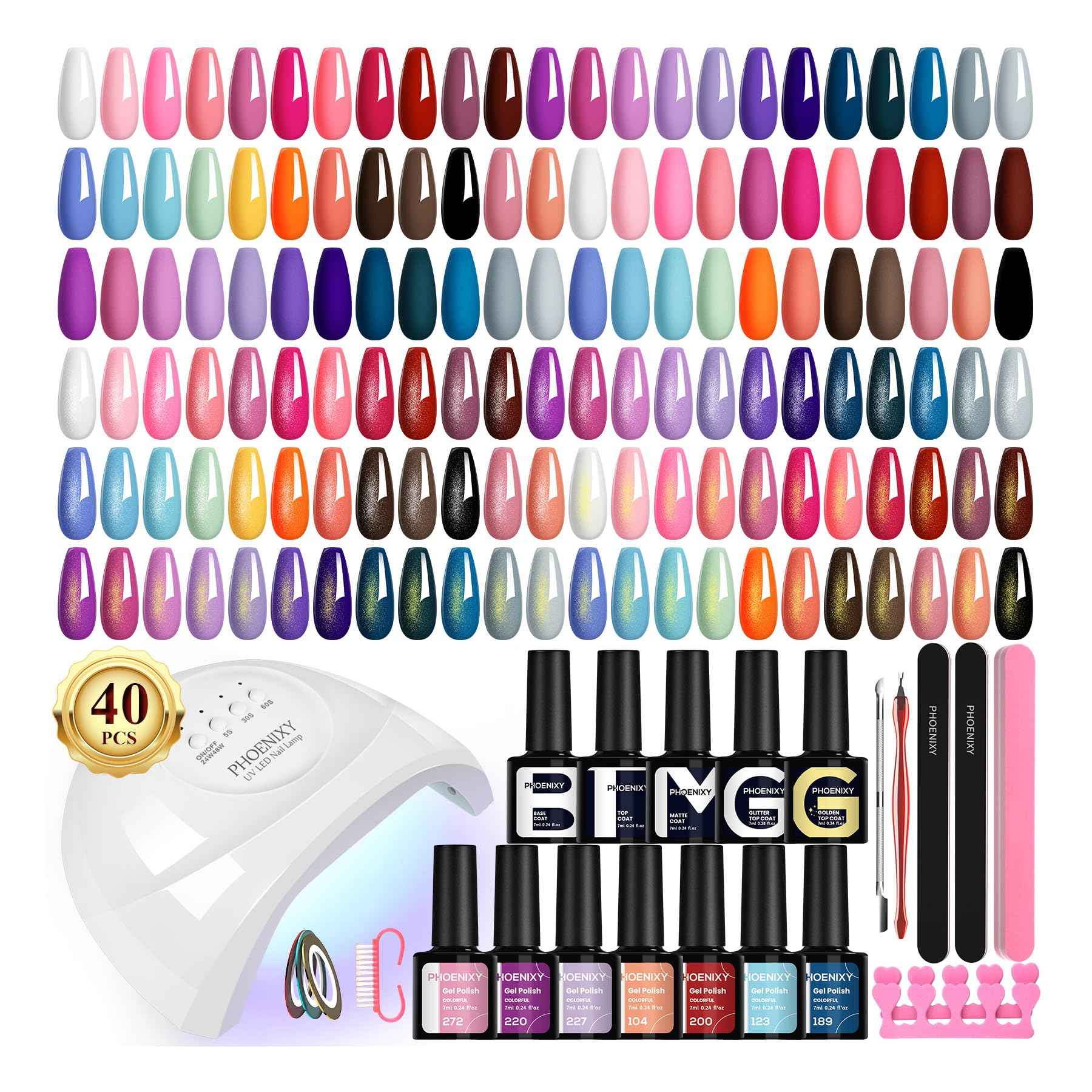 phoenixy 51 PCS Gel Nail Polish Kit with U V Light, 35 Colours Gel Polish with 5 Pcs Base Top Coat Manicure Starter Nail Polish Set Christmas Gifts for Women ST9012