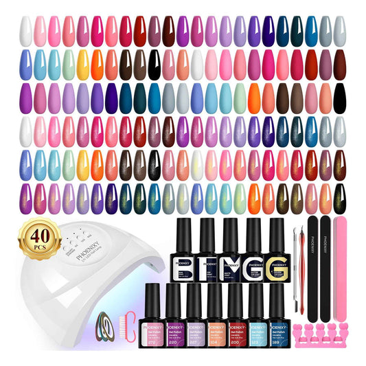 phoenixy 51 PCS Gel Nail Polish Kit with U V Light, 35 Colours Gel Polish with 5 Pcs Base Top Coat Manicure Starter Nail Polish Set Christmas Gifts for Women ST9012