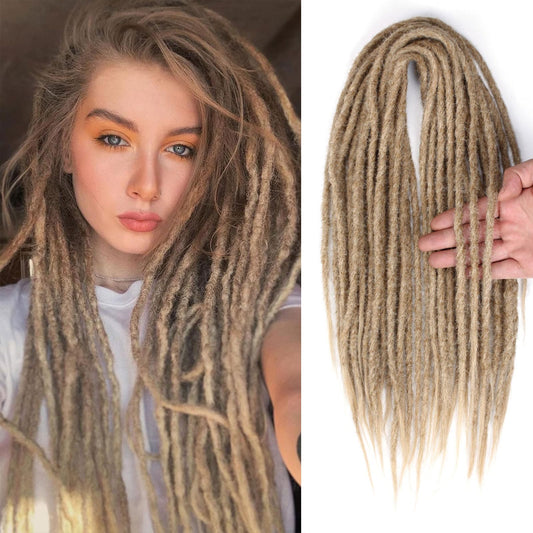 Quisduis 16 Inch Double Ended Dreadlock Extensions, 10 Strands Light Brown Synthetic DE Dreads Thin Soft Fake Dreads Hippie Style Dreadlock for Woman