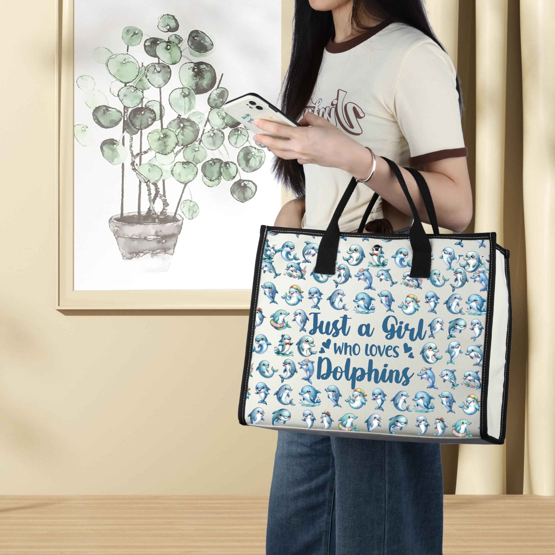 LEVLO Funny Dolphin Cosmetic Bag Animal Lover Gift Just A Girl Who Loves Dolphins Makeup Zipper Pouch Bag Dolphin Lover Gift For Women Girls (Dolphins LT)