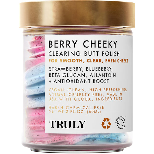 Truly Beauty Berry Cheeky Clearing Butt Polish Gentle Acne Body Scrub - Bacne and Acne Body Wash - Exfoliating Body Scrub and Bum Acne Treatment - Butt Acne Clearing Treatment and Butt Scrub - 2 OZ