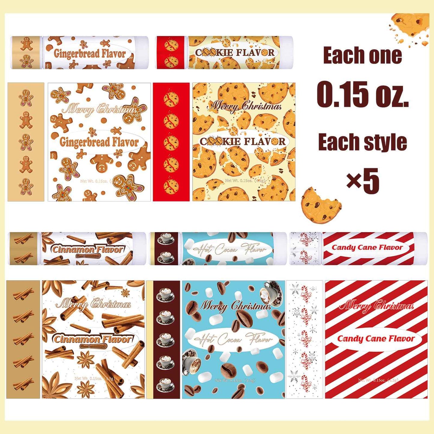 Siifert 75pcs Christmas Peppermint Flavor Lip Balms Gift Bulk Candy Gingebread Hot Cocoa Cookie Cinnamon Flavor Lip Balm Favor Christmas Party Gift Stocking Stuffer for Coworker Staff Employee (Cute)