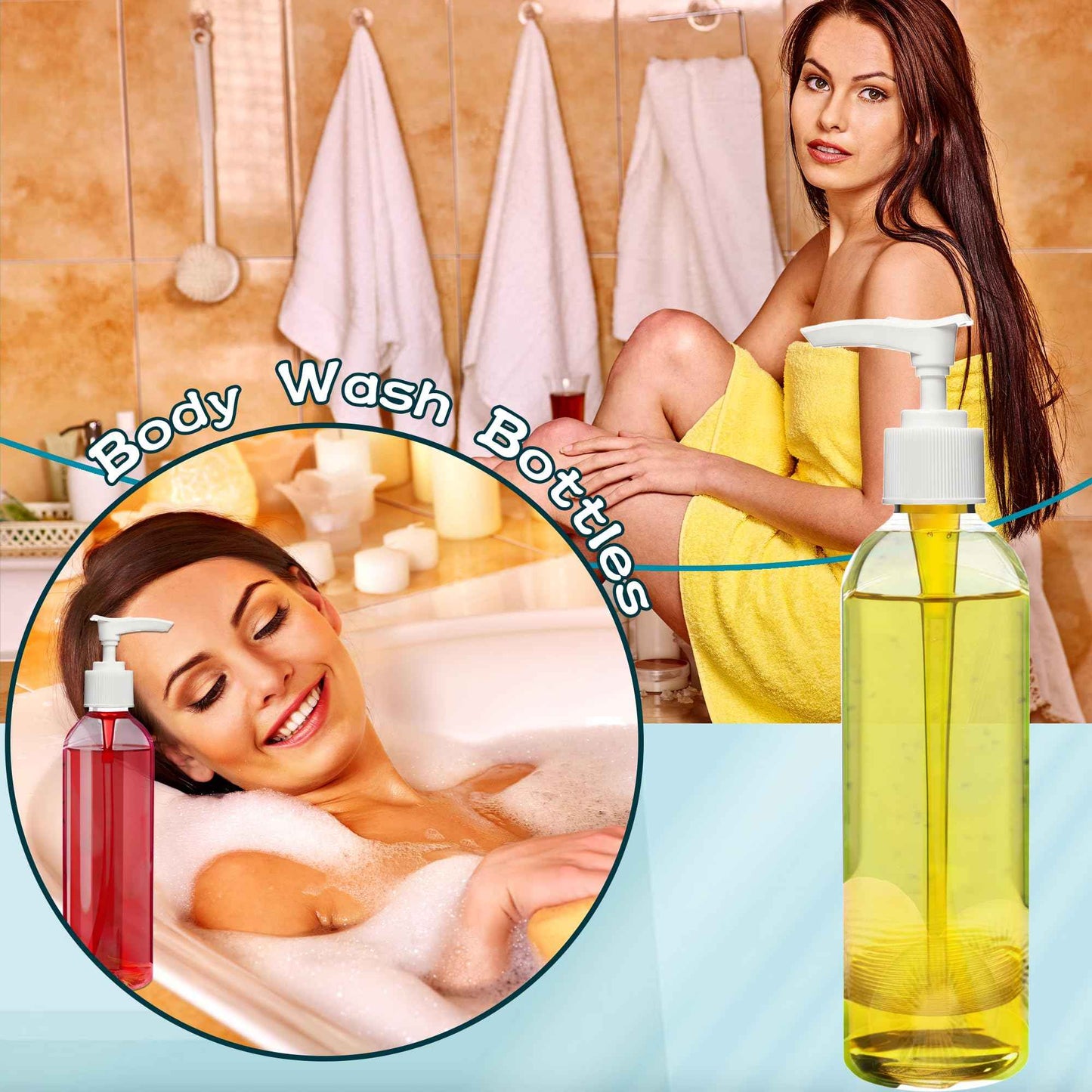 52 Pcs Empty Plastic Pump Bottle 8 oz/ 250 ml Clear Lotion Pump Dispenser Refillable Shampoo Containers Bulk with Travel Lock for Body Wash Liquid Soap Massage Oil Face Cream Conditioner