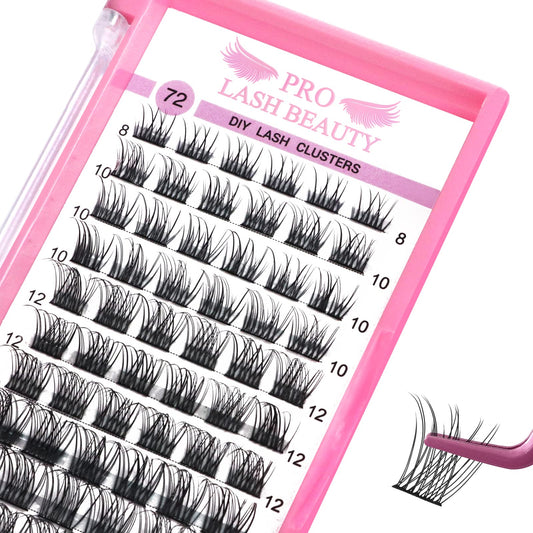 Lash Clusters, 72 Pcs Individual Cluster Lashes DIY Lash Extension 8-16mm Eyelash Clusters Natural Wispy Lashes Super Thin Band Reusable Soft & Comfortable(Natural-D-8-16mix)