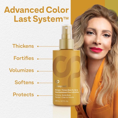 ColorProof Biorepair Thicken Blow Dry Spray 6.7 Fl. Oz. Volumizing Hair Prep Spray for Fine, Thinning Hair w/Fresh Lime, Eucalyptus, Mint Leaf & Rosemary Scent, Color & Heat Protection