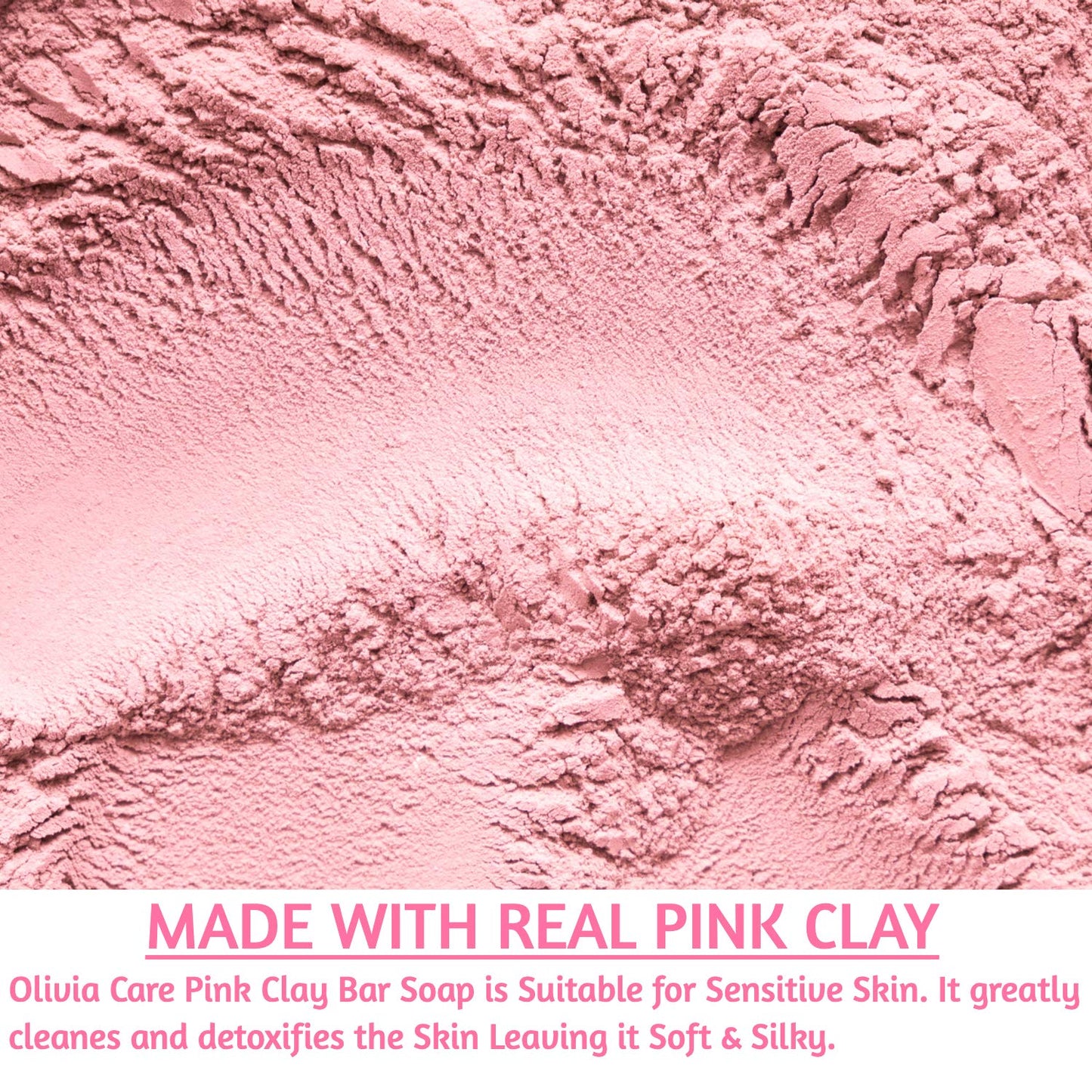 Olivia Care Pink Clay Bar Soap 100% Natural, Vegan & Organic - For Face & Body -Detoxify, Exfoliate, Hydrate, Moisturize & Deep Clean - Leave Skin Soft & Silky - Sustainable Palm Oil - 8 OZ