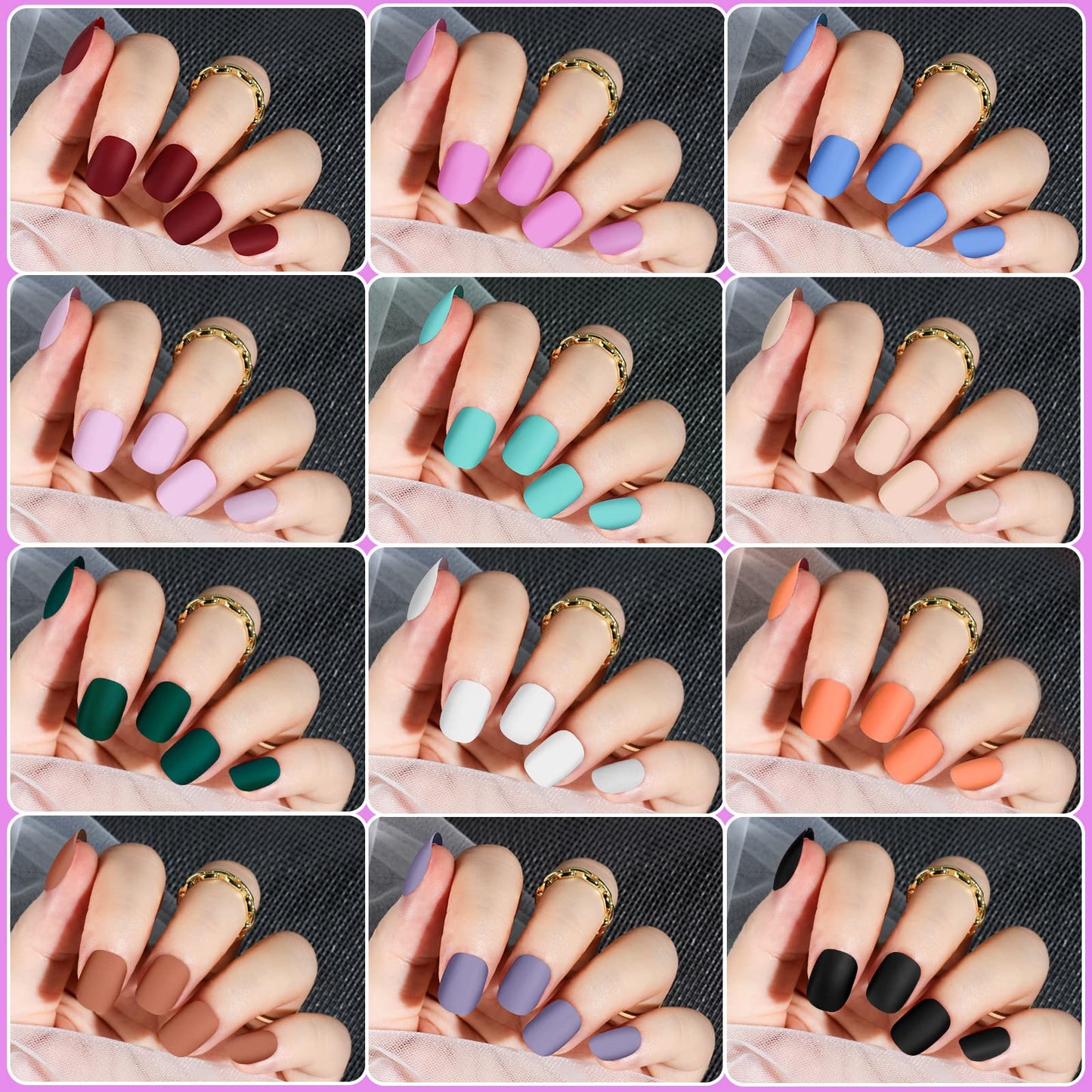 288pcs Short Press On Nails, Teenitor Matte Acrylic False Nails With Glue, 12 Color Glue On Nails For Small Hands