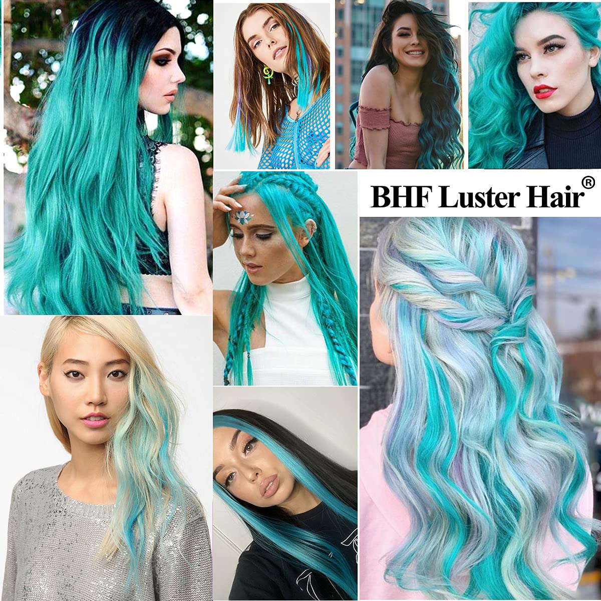 BHF Teal Blue Hair Extensions Clip in Halloween - Hair Accessories for Kids Girls Fairy Hairpieces Long Straight Color Hair Extensions 22" 10pcs